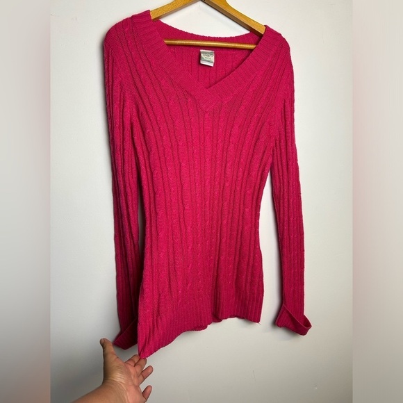 Inked & Faded Y2K Cable Knit Babydoll Pink women’s Size M V-Neck Old money VTG - Picture 2 of 10